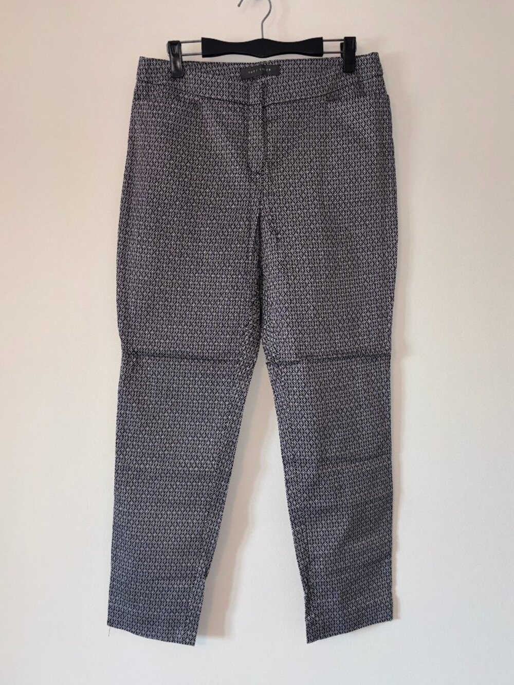 Black White Diamond Printed Trousers Skinny Leg Size 9/10 Workwear
